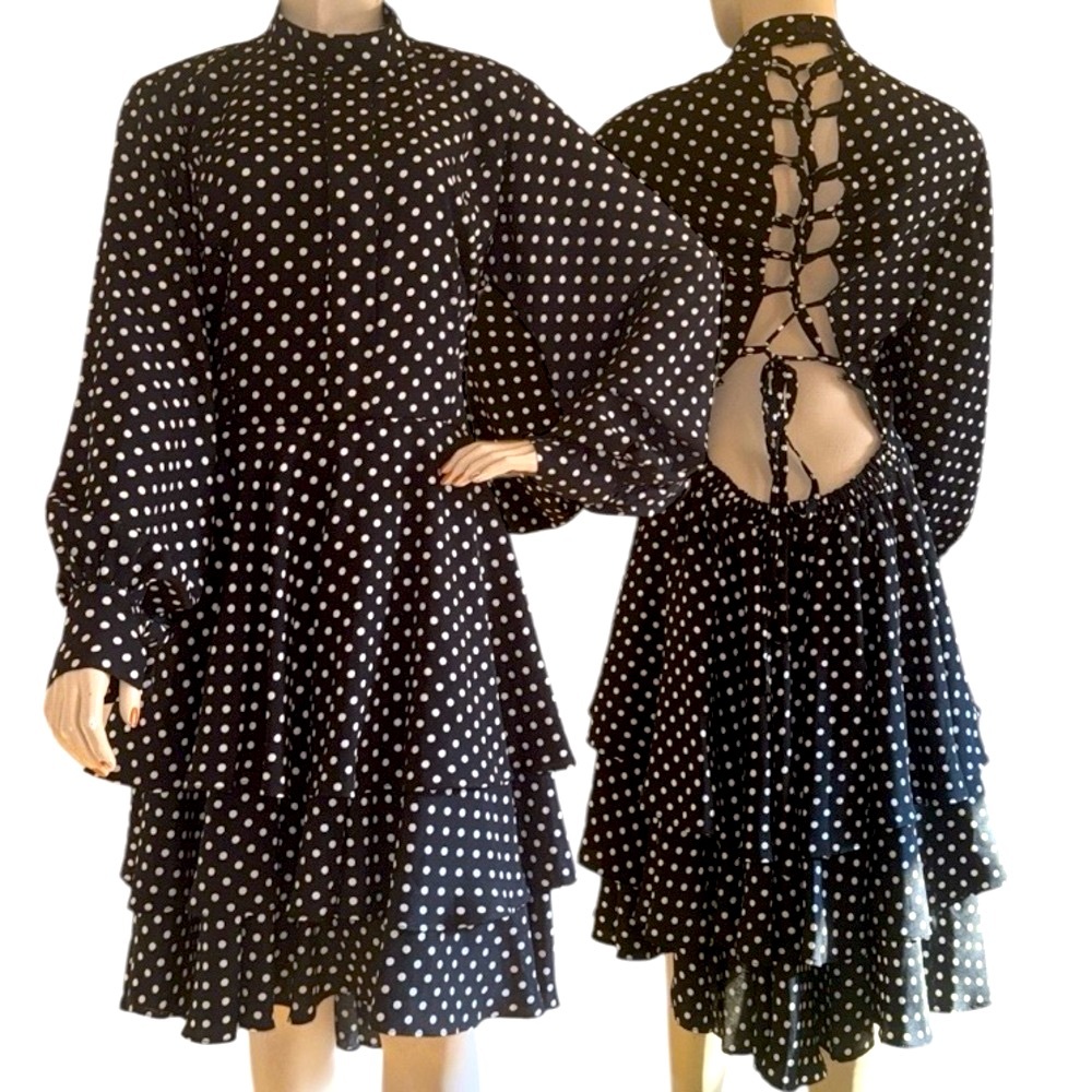 Corset Back Tiered Ruffle Polka Dot Dress